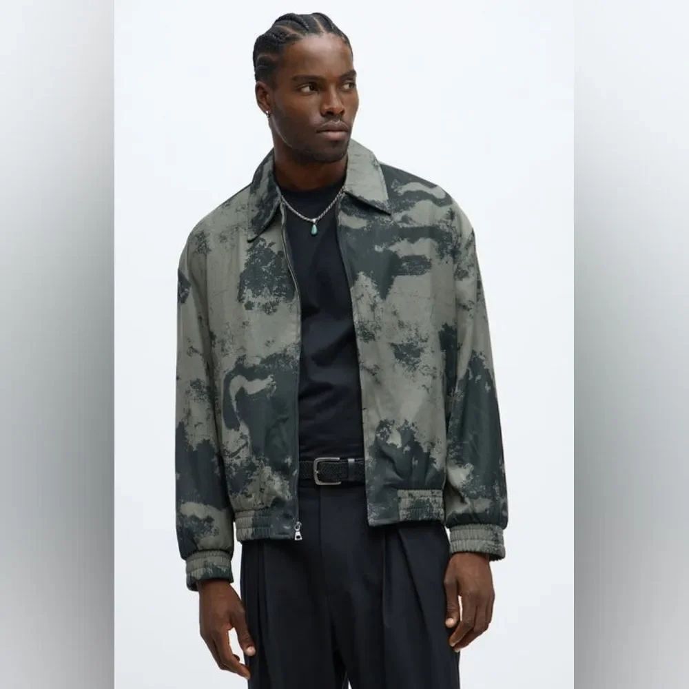 Urban Marble Printed Relaxed Bomber Jacket Fashion Nova